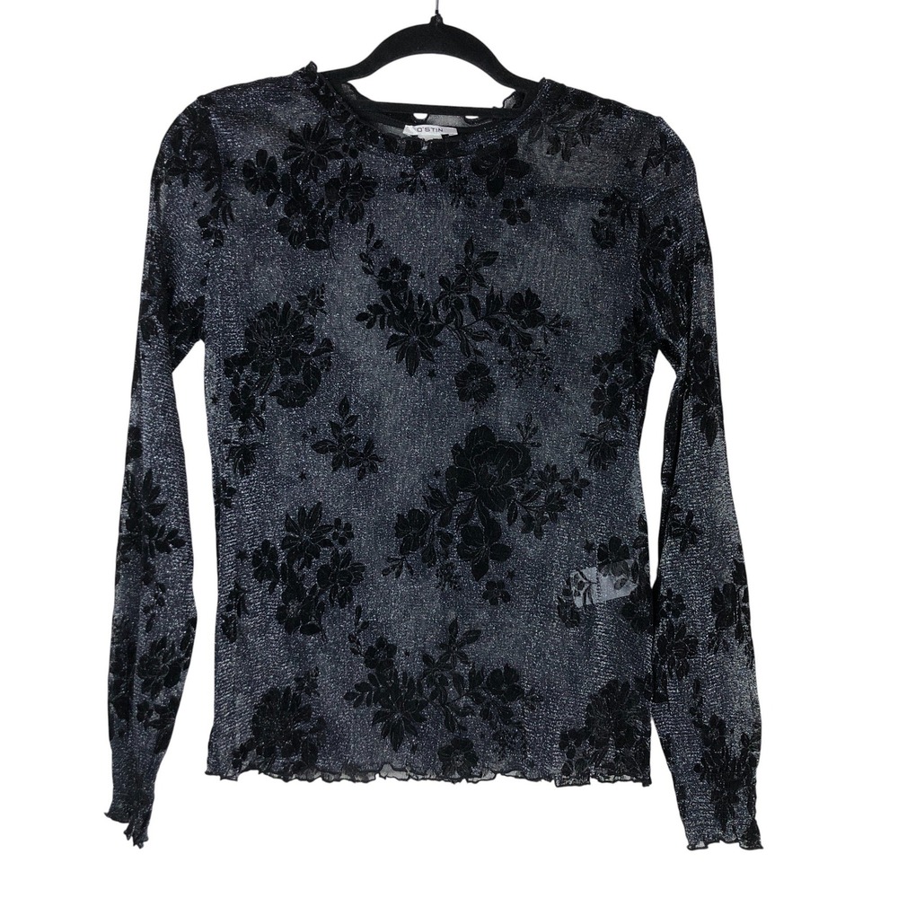 O'Stin Womens Sheer Crushed Floral‎ Velvet Blouse Size EU M Whimsigoth Gothic